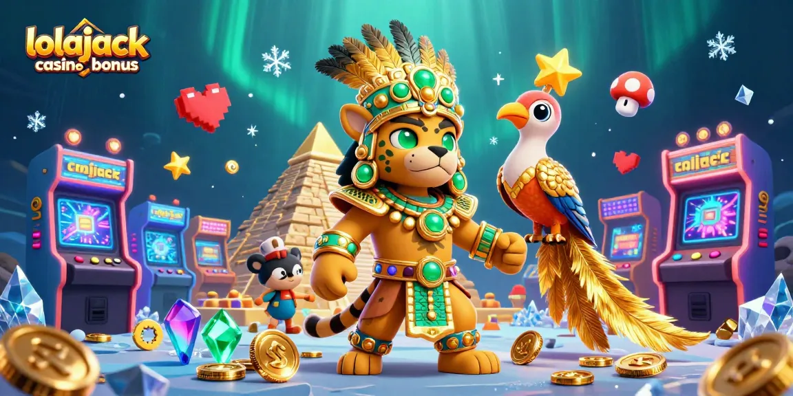 Experience the excitement of the lolajack casino bonus in a vibrant 3D casino scene featuring unique Mayan characters.