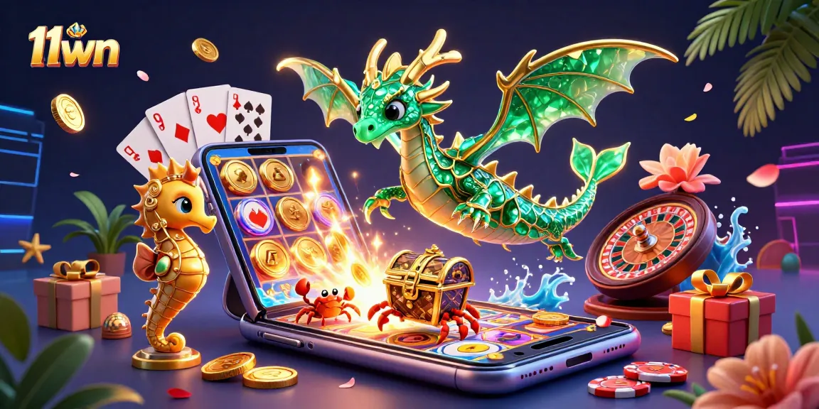 Experience the thrill of 11wn with a vibrant casino scene featuring sea dragon and slot games.