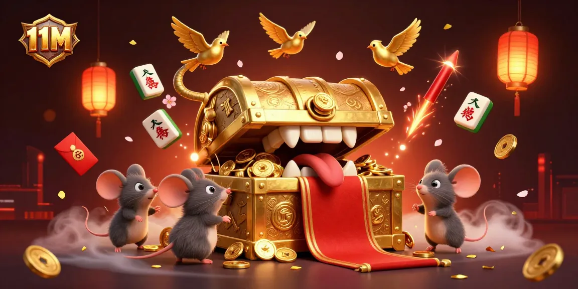 Engage with thrilling 11M casino adventures, showcasing a treasure chest amidst dazzling game elements.