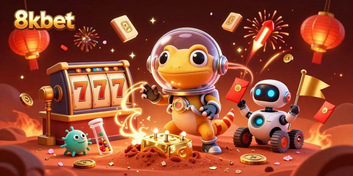 Join the adventure at 8xbet with a Martian gecko discovering golden casino treasures.