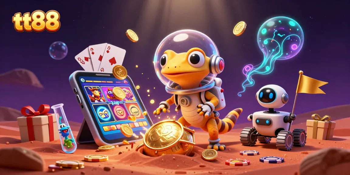 tt88 provides a vibrant gambling experience with a Martian gecko exploring a hidden casino
