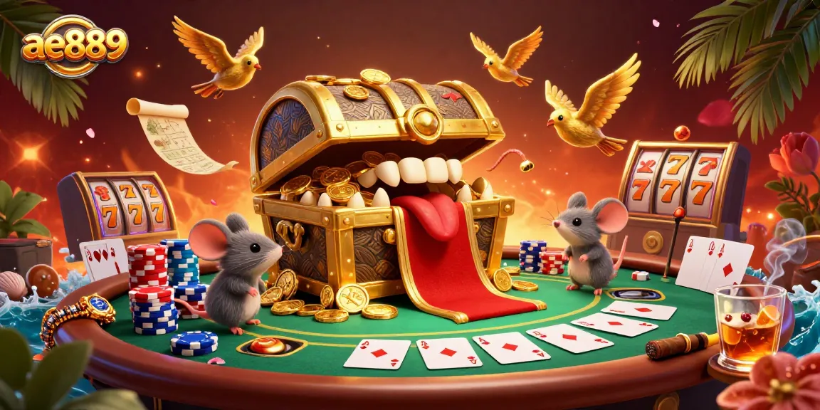 Adventure in gambling with ae889's treasure chest, poker table, and lively game elements.
