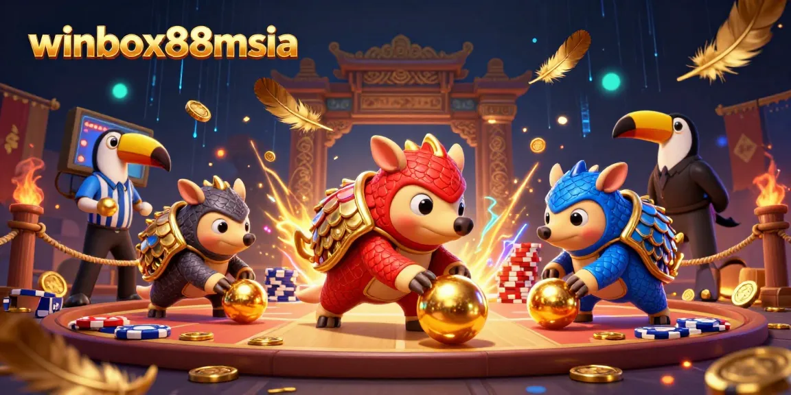 Engage with winbox88msia as rival pangolins roll through poker chips in a festive casino arena.