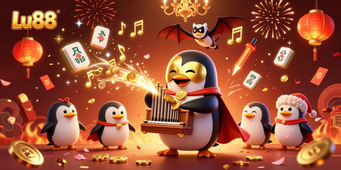 Lu88 players experience 3D excitement with a phantom penguin and golden casino elements.