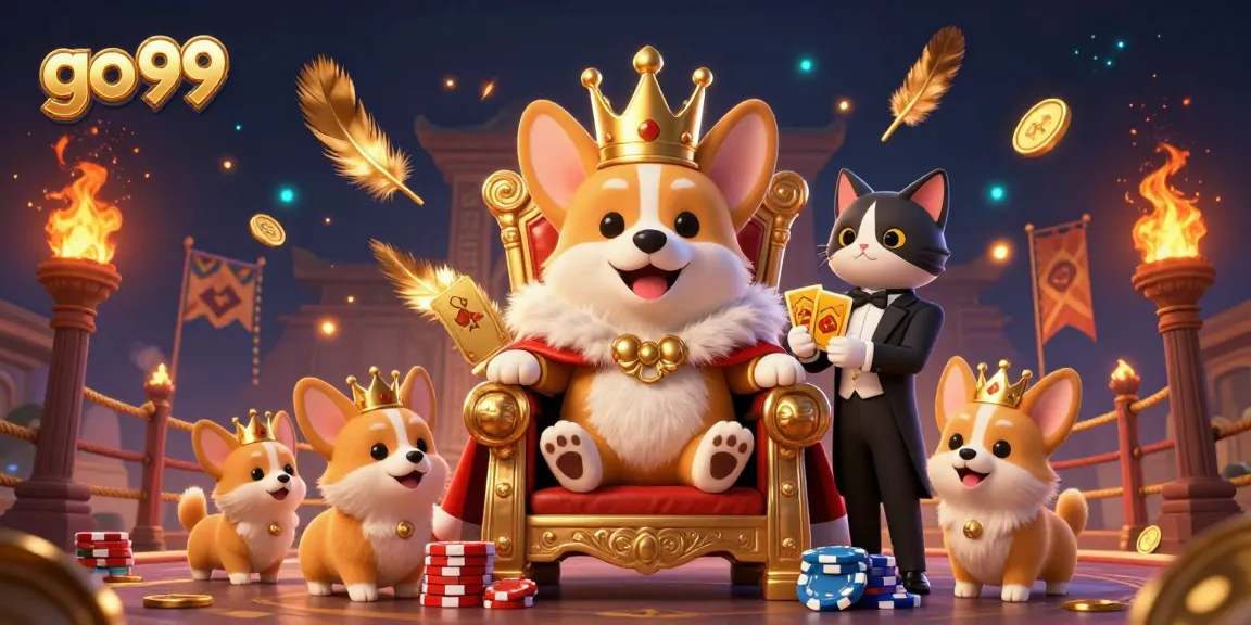 Experience the thrill of go 99 with a royal corgi and cat butler in an epic casino-themed showdown.
