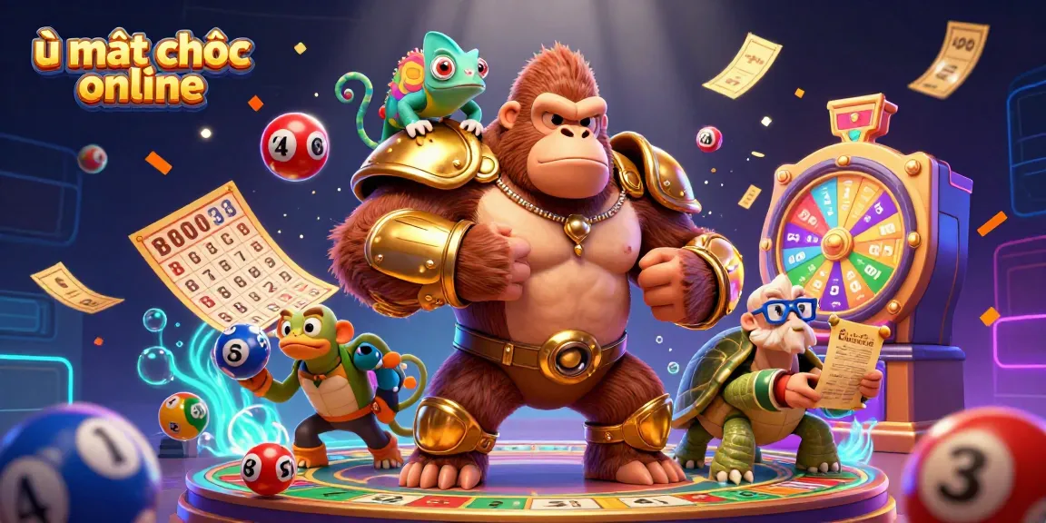 Experience the excitement of ù mạt chược online with dynamic visuals featuring colorful gambling elements and characters.
