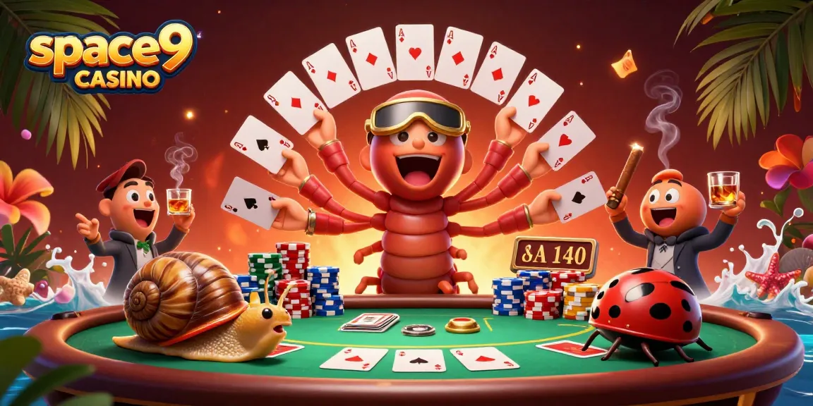 Experience thrilling games at Space9 Casino with a lively casino scene featuring colorful characters.