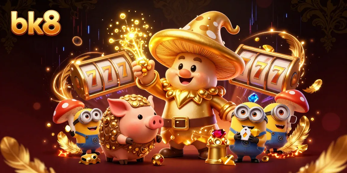 Engage with bk8's fantastic world featuring golden mushroom wizards amid dynamic slot action.