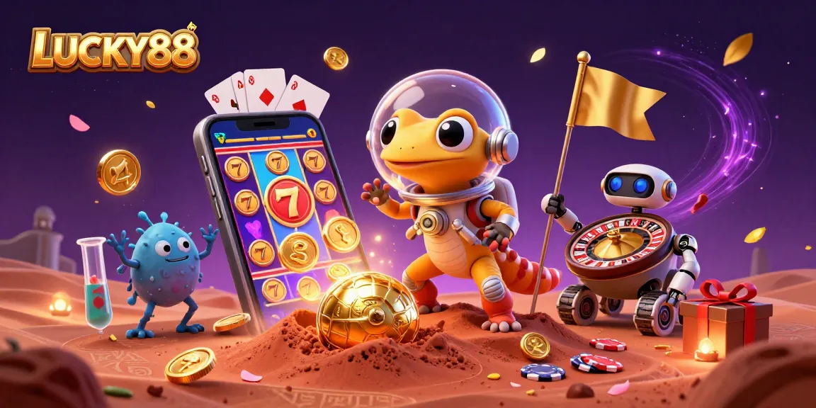 Join the Martian gecko's quest in the LUCKY88 casino with vibrant games and golden treasures.