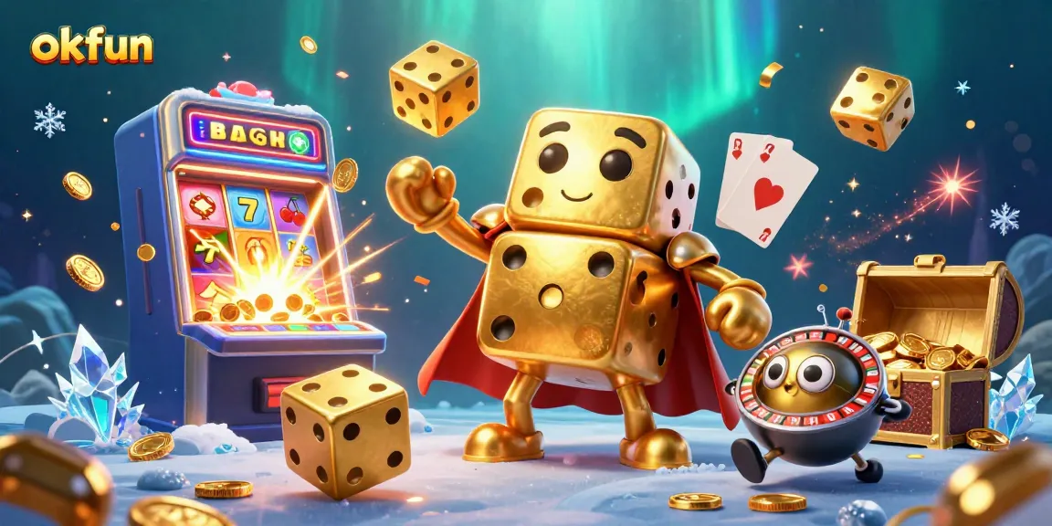 Experience the thrill of okfun with golden dice golems and a vibrant casino jackpot explosion.