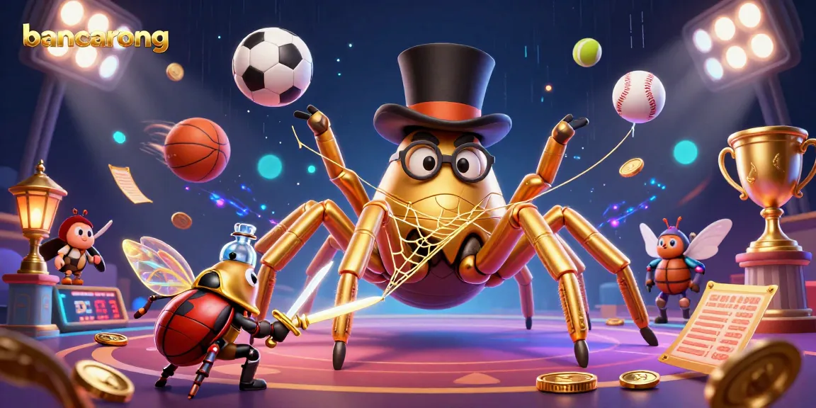 Engage in bancarong gameplay with a dynamic scene featuring a golden tarantula, beetle knight, and sports elements.